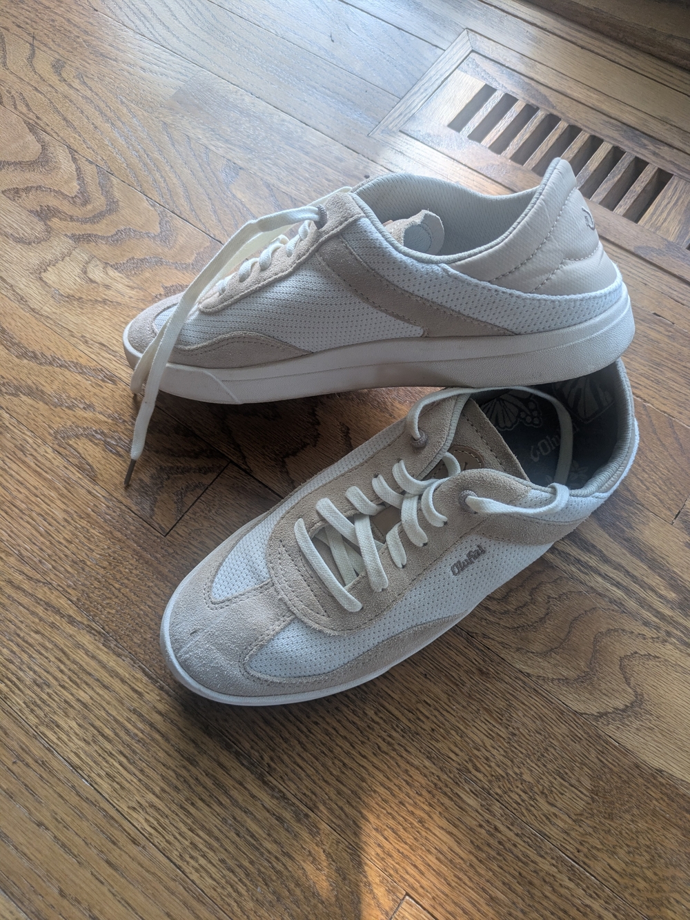 OluKai Women's Lace-Up Sneakers in Cream and Tan